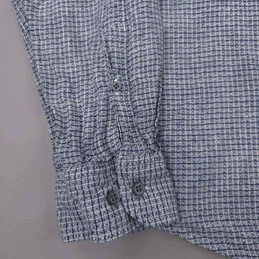 Banana Republic Shirt Mens Large Blue Camden Fit Linen Long Sleeve Button Down